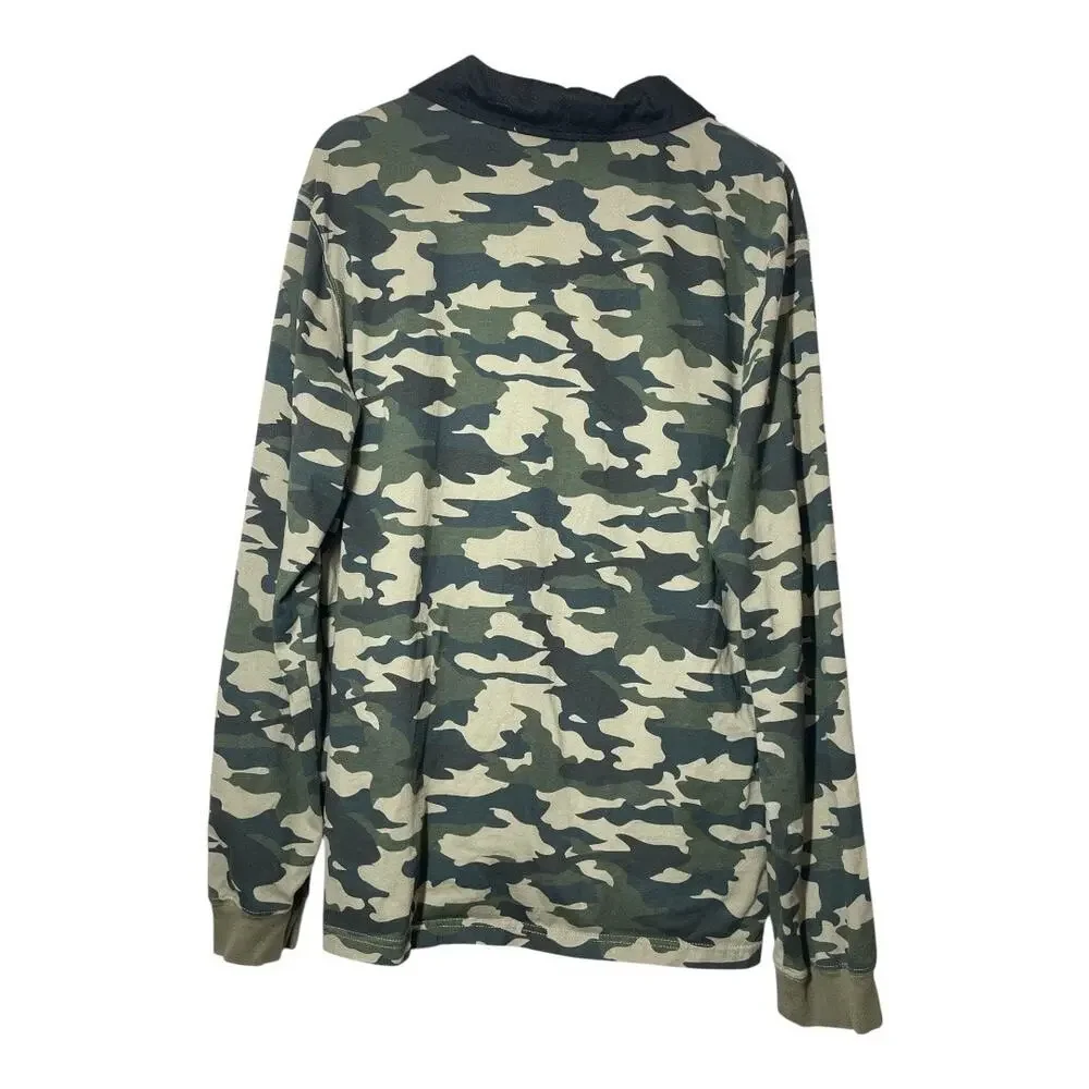 True Religion Long Sleeve Camouflage Shirt Polo Size 2XL Mens Camo XXL Green Blk